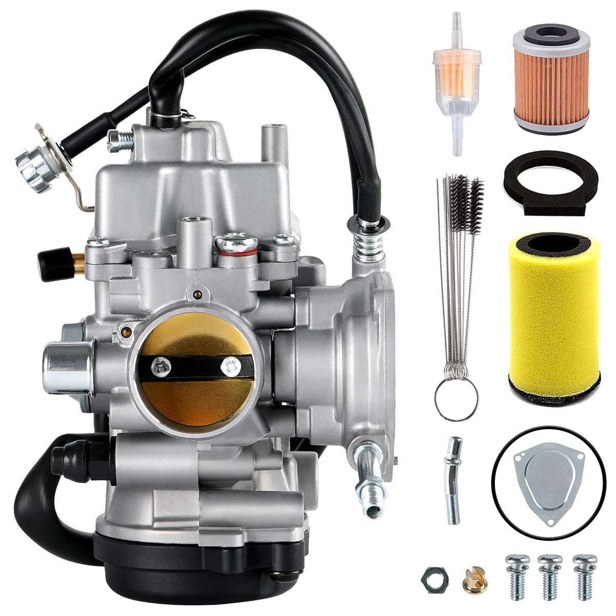 YDO YFM400 carburetor front view showing clean ports and precise casting for reliable fit