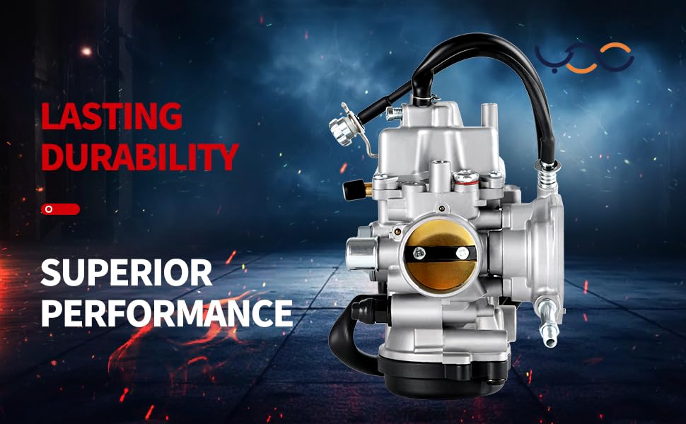YDO YFM400 carburetor packaging with warranty card showing buyer protection and support