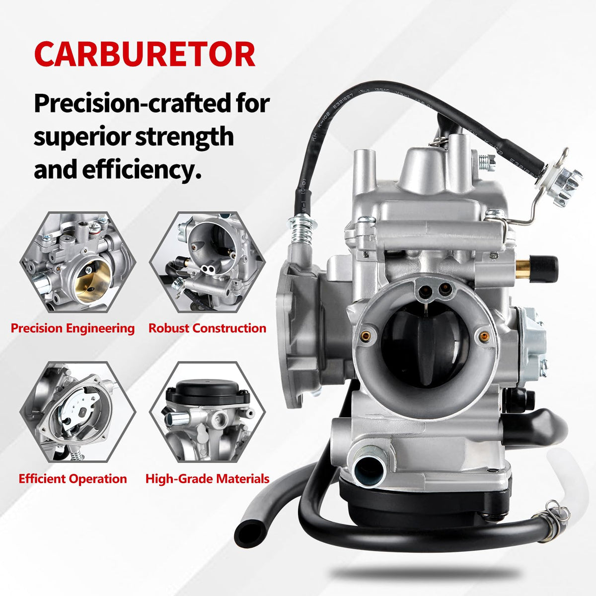 YDO YFM400 carburetor side detail highlighting durable finish and corrosion resistance