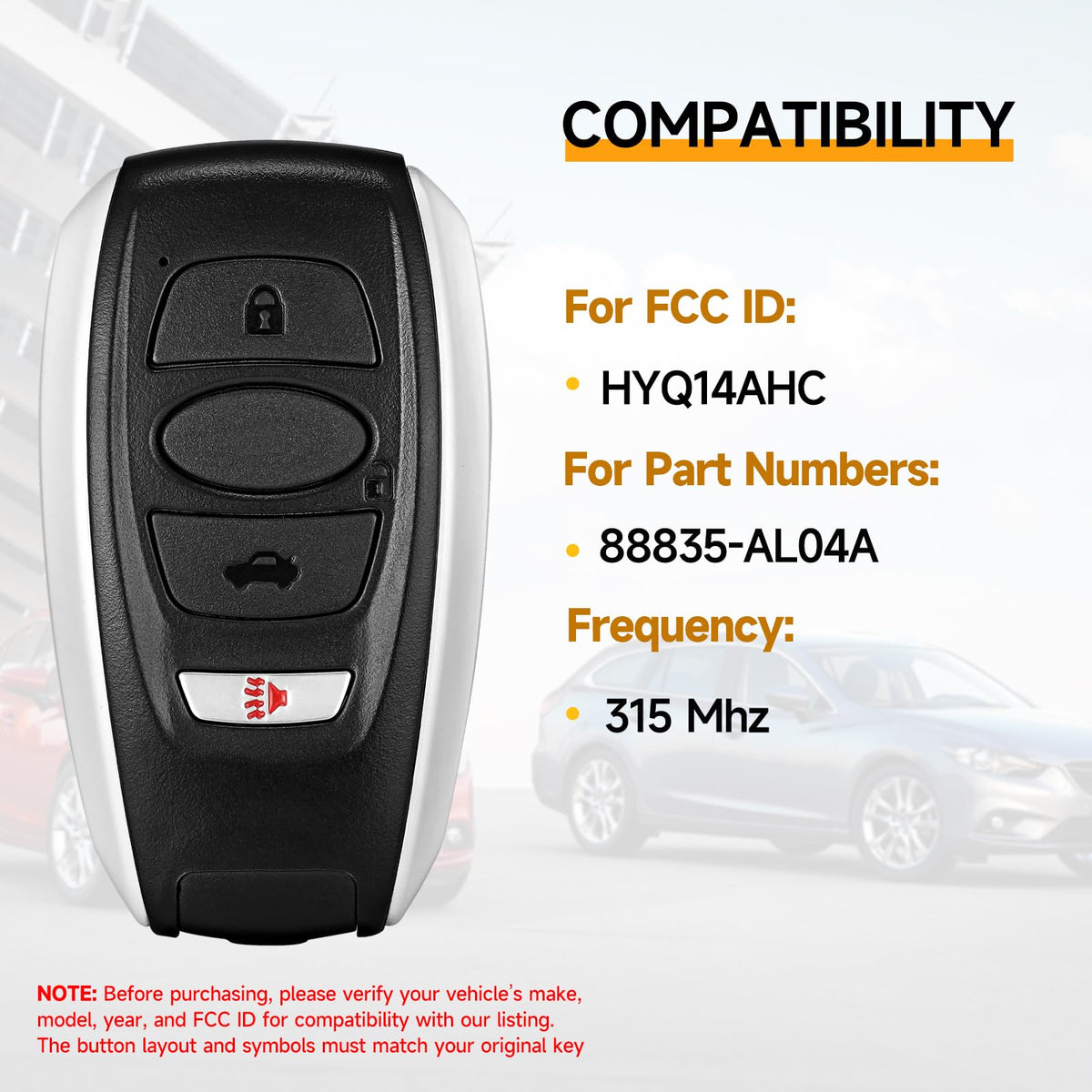 YDTHTLAH back label displaying FCC ID and frequency for correct compatibility