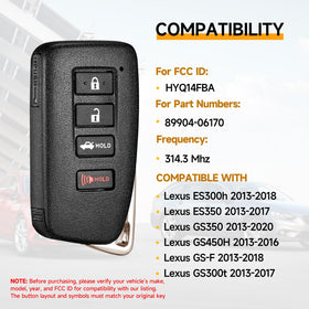 YDTHTLAH key fob back label showing part numbers and compatibility benefit
