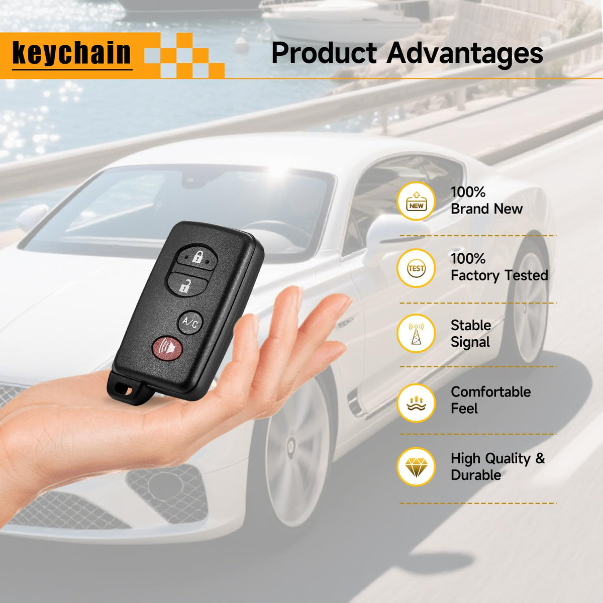 YDTHTLAH key fob in hand demonstrating compact size and easy handling