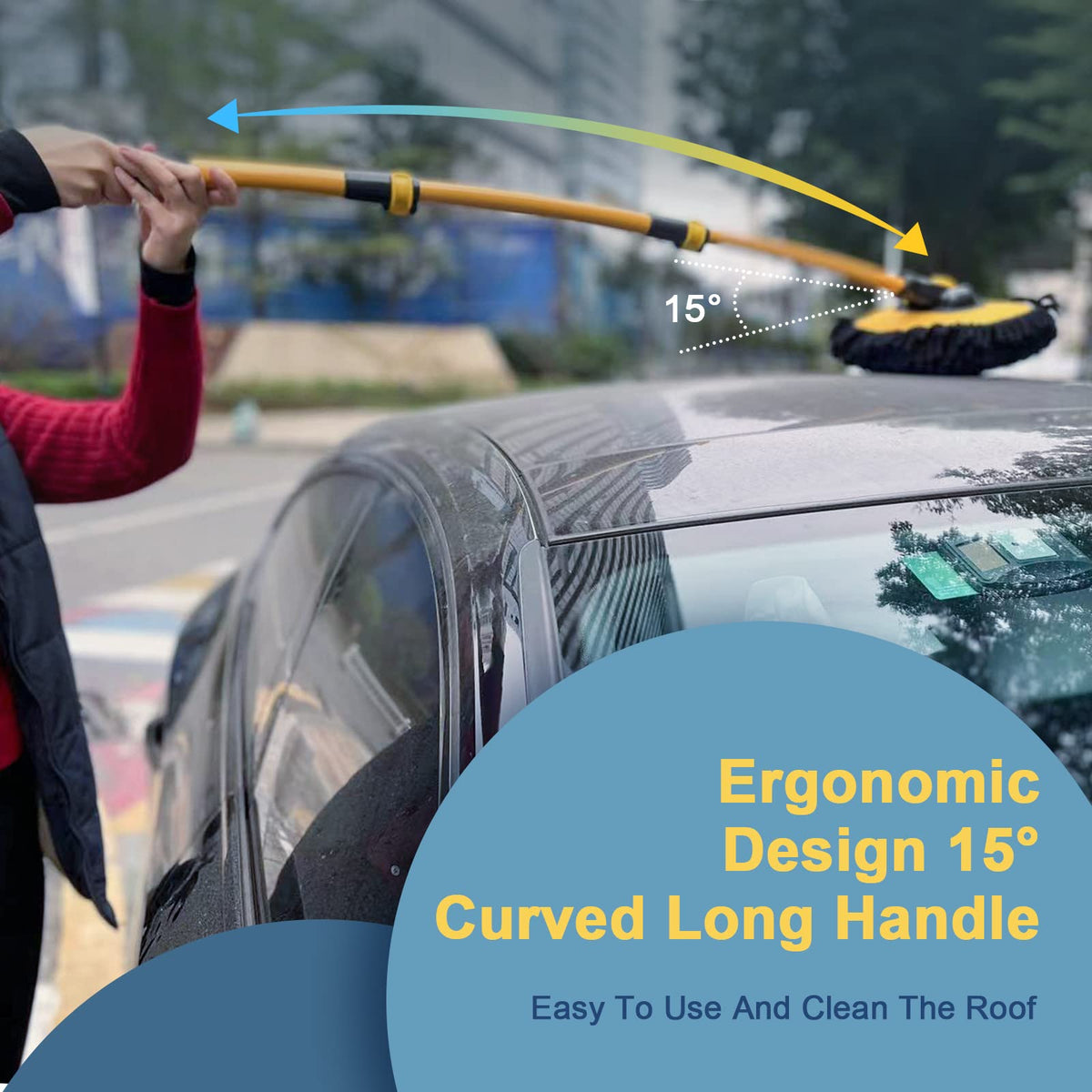 YeewayVeh extended pole next to ruler demonstrating adjustable length convenience