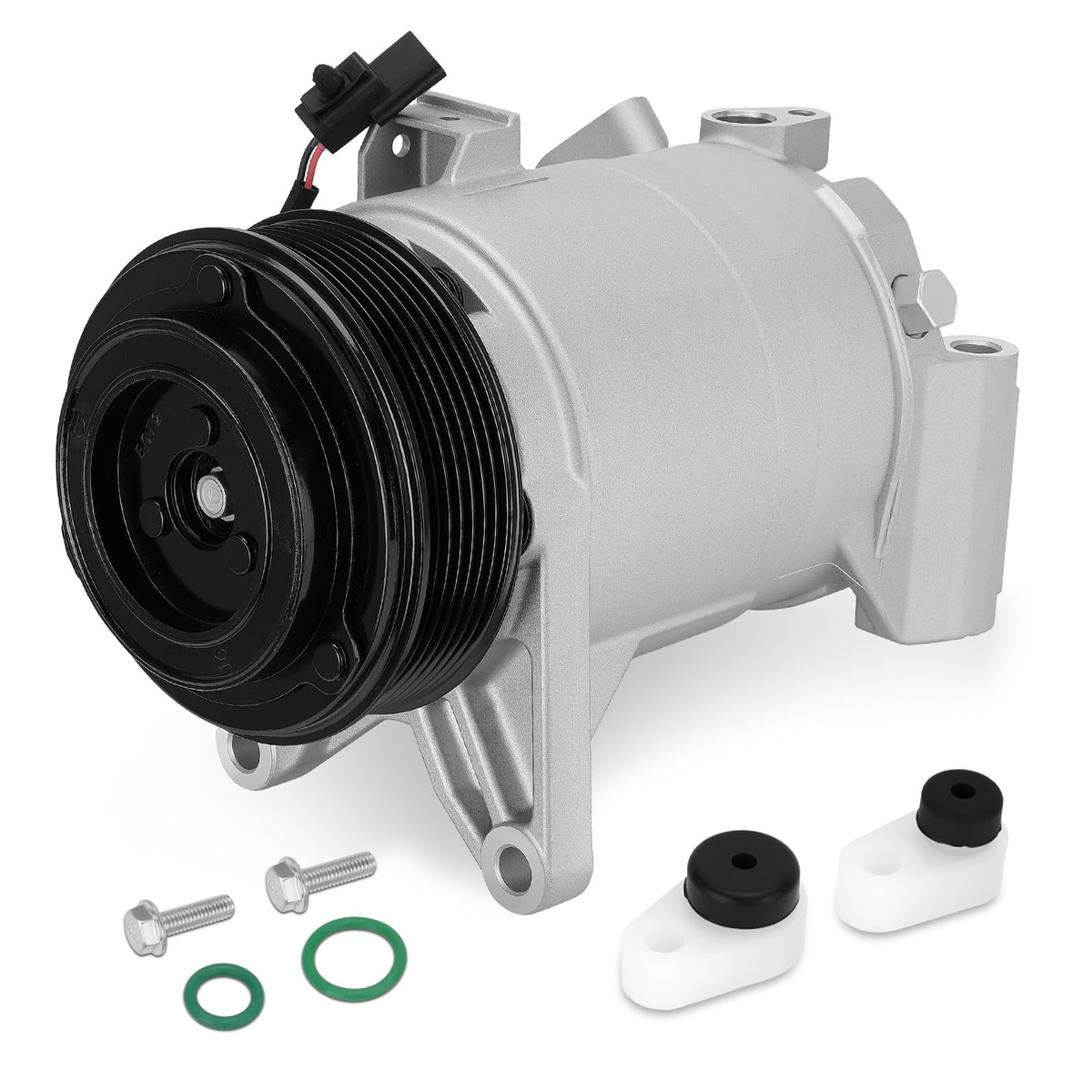 YEHERIT compressor front view showing mounting and ports, ensures proper fit