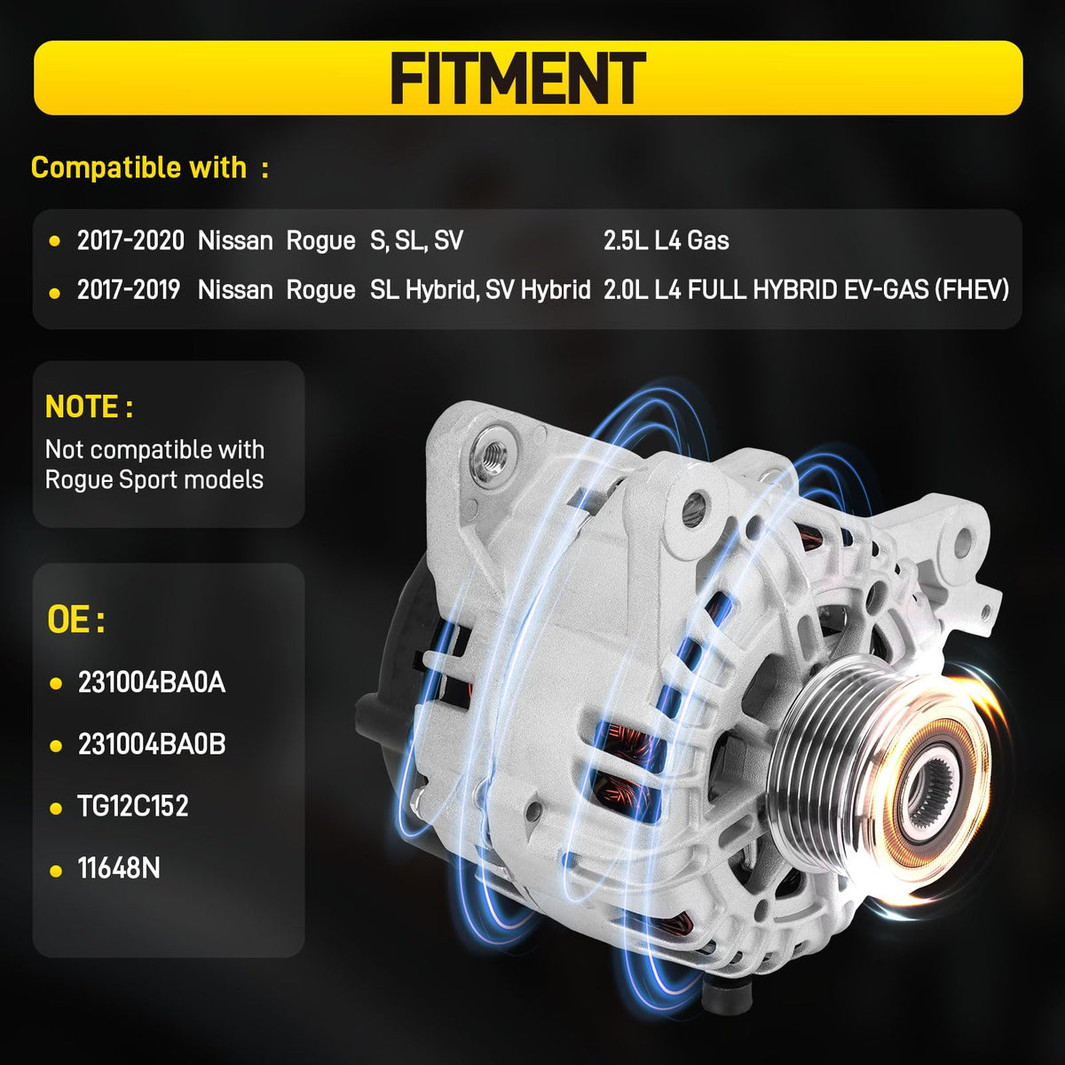 YEHERIT alternator close-up of 6-groove pulley highlighting belt compatibility