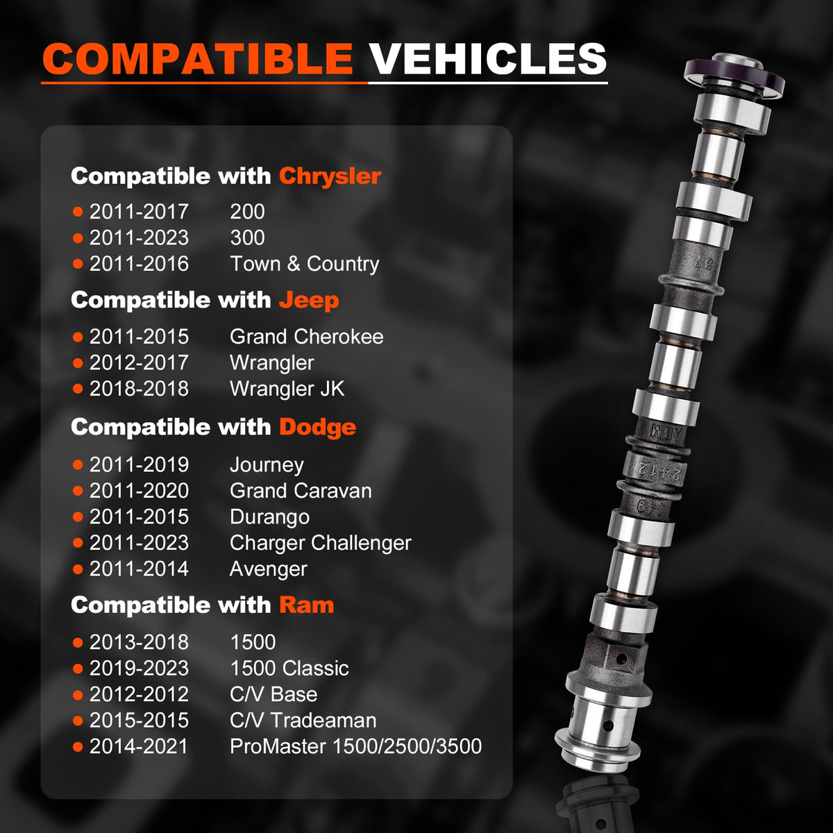 YEHERIT camshaft close-up of lobe profiles highlighting precision machining and durability