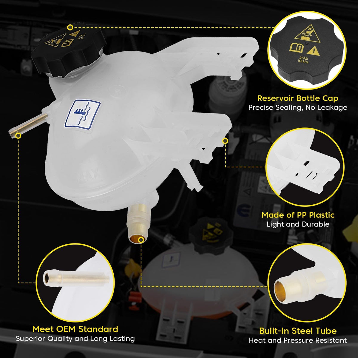 YEHERIT filler cap and level indicator detail for clear coolant monitoring