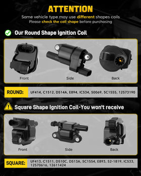 YEHERIT round ignition coil close-up showing connector and secure fit advantage