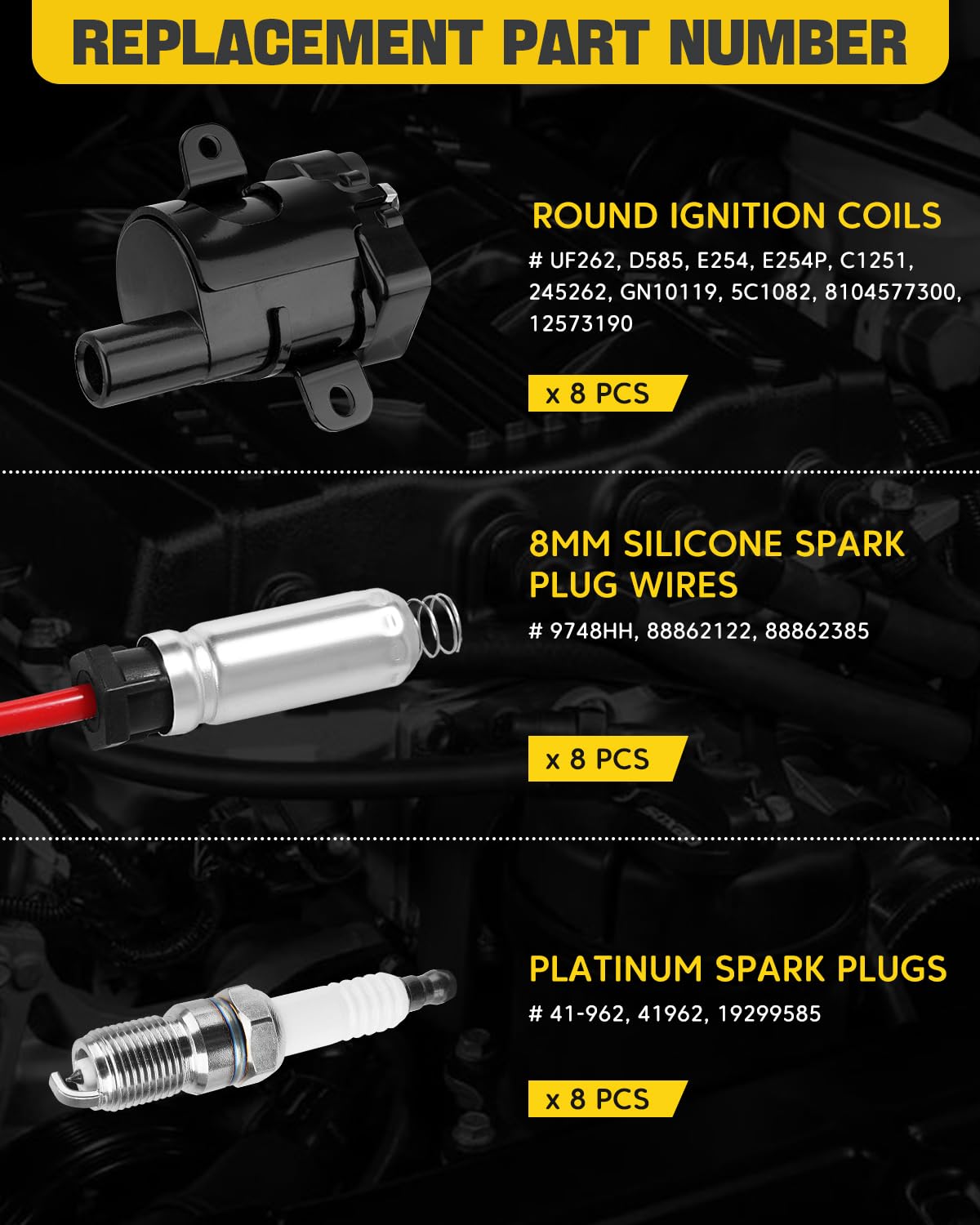 YEHERIT complete kit laid out with coils wires and plugs for easy parts ID