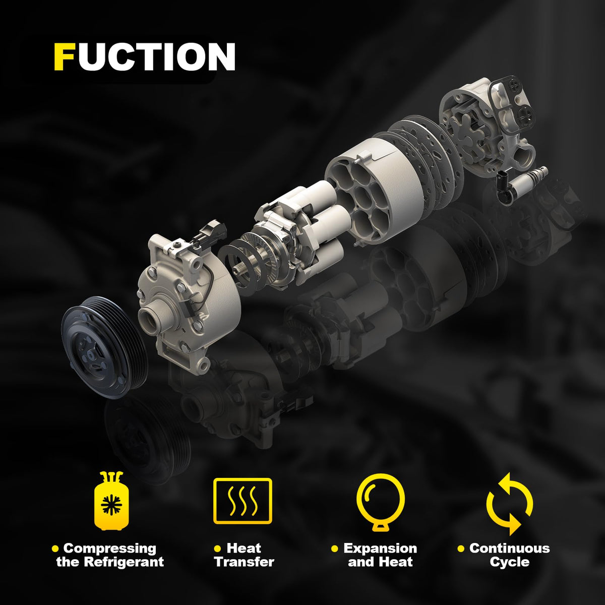 YEHERIT compressor aluminum housing close texture, resists heat and corrosion