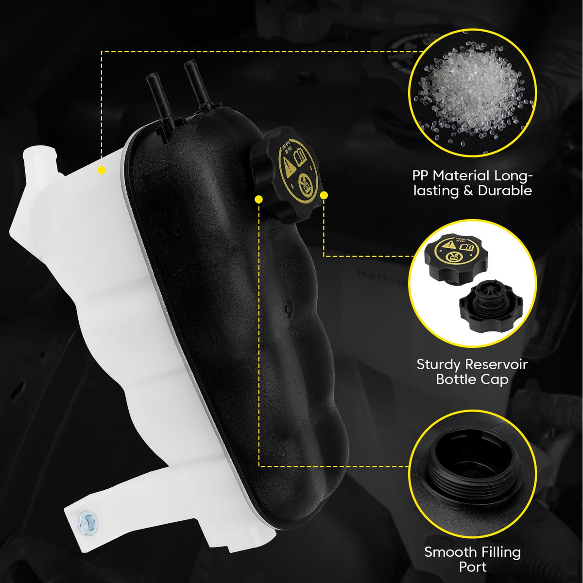 YEHERIT side profile showing hose ports — correct inlet/outlet alignment for flow