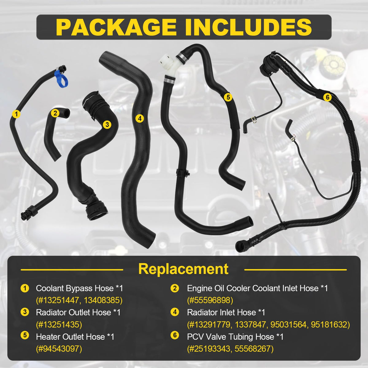 YEHERIT full kit laid out with all six hoses ready for direct replacement benefit