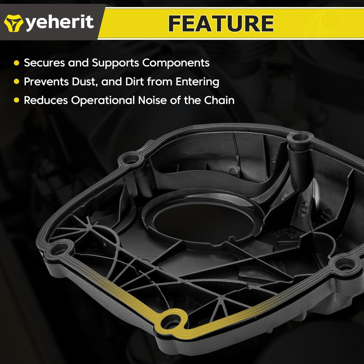 YEHERIT cover installed on engine showing protection of timing chain and cleaner engine bay