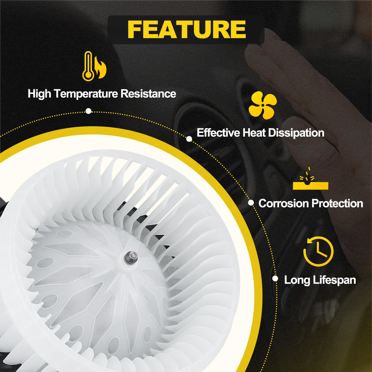 YEHERIT installed under dash showing direct-fit replacement benefit and restored airflow