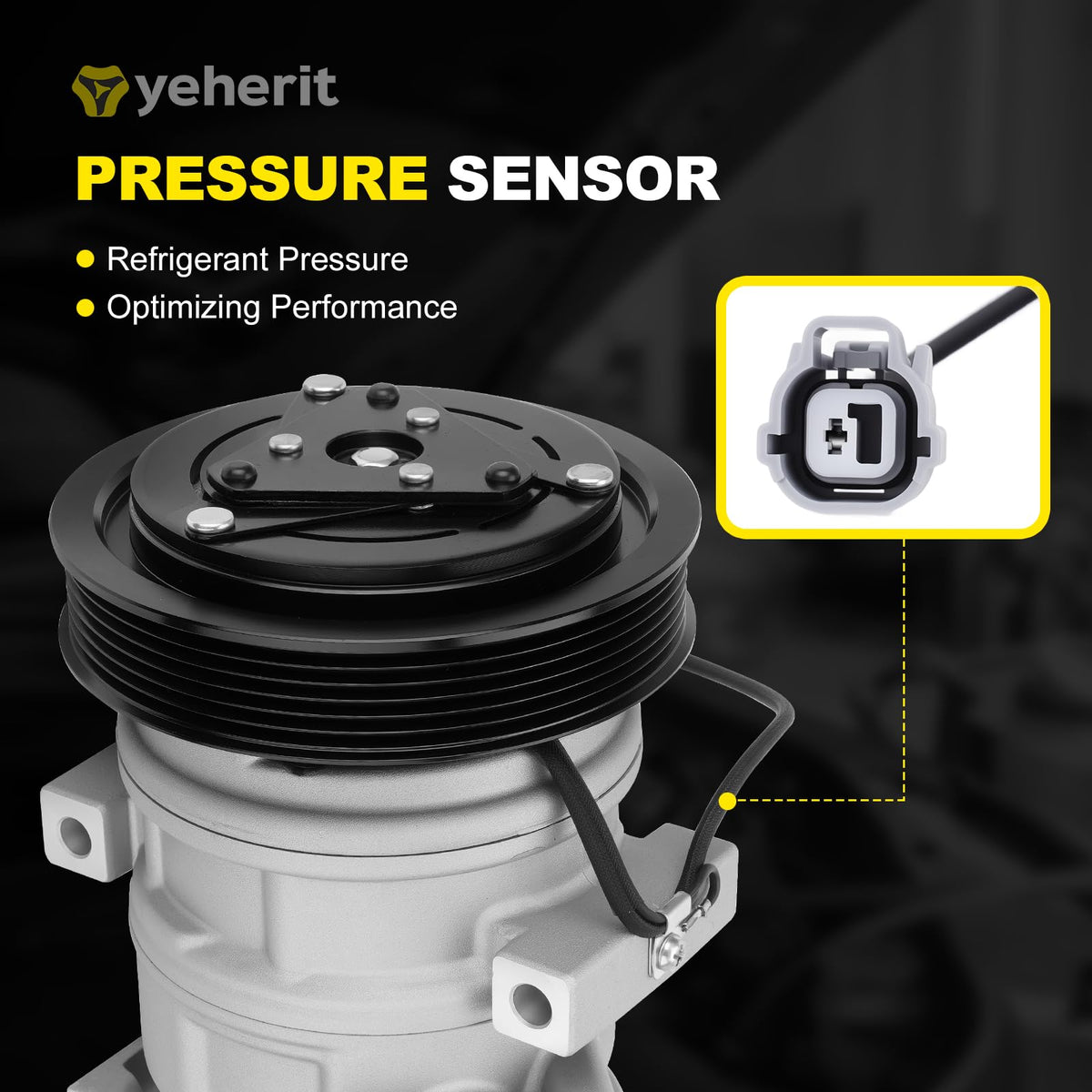 YEHERIT prefilled oil cap marking showing PAG46 oil level for immediate system readiness