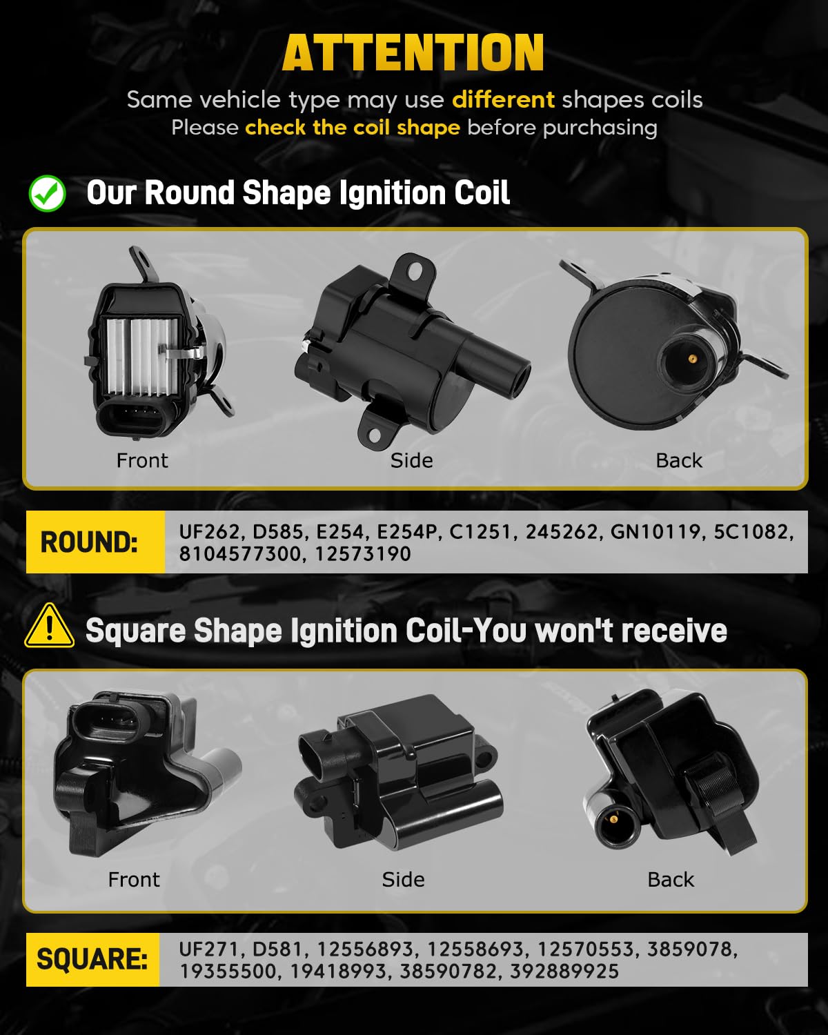 YEHERIT round ignition coil close-up highlighting durable construction