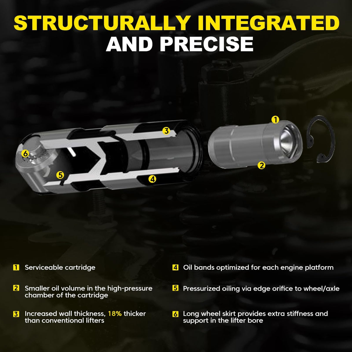 YEHERIT single lifter top-view detail showing precision machining and consistent geometry