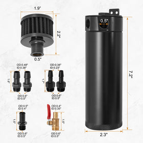 YEHERIT catch can next to a 750ml bottle for scale, clear size and capacity benefit