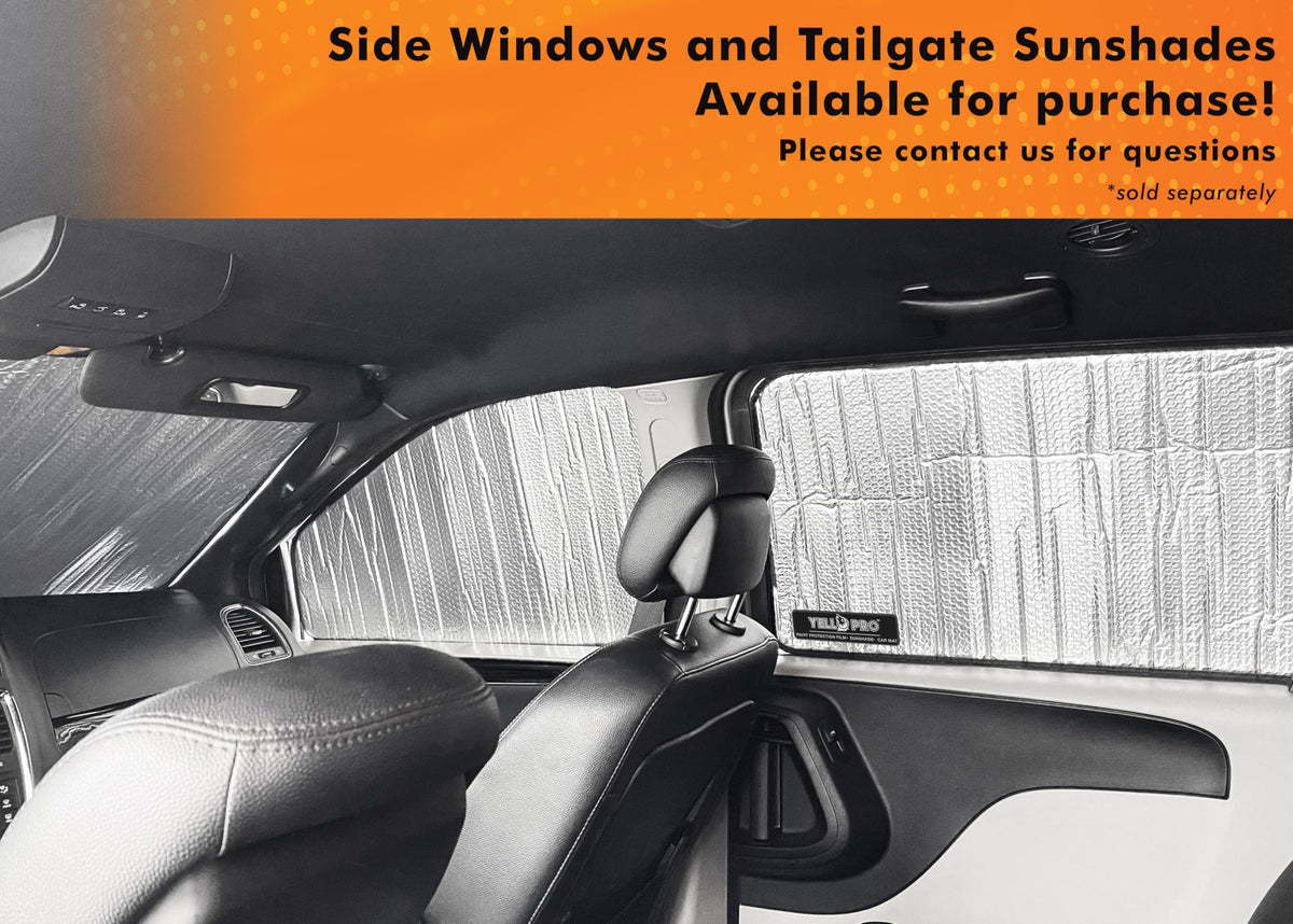 YelloPro Auto dashboard heat comparison graphic illustrating cooler cabin temperatures