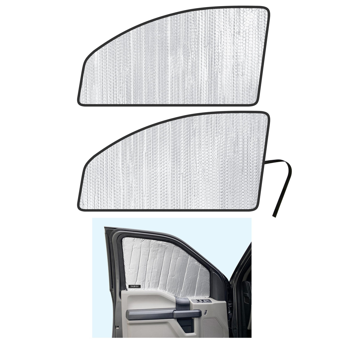 YelloPro Auto front view of packaged set showing both sunshades and branding benefit cooling