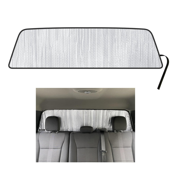 YelloPro Auto front view of custom-fit rear tailgate sunshade showing precise shape and fit, reduces cabin heat