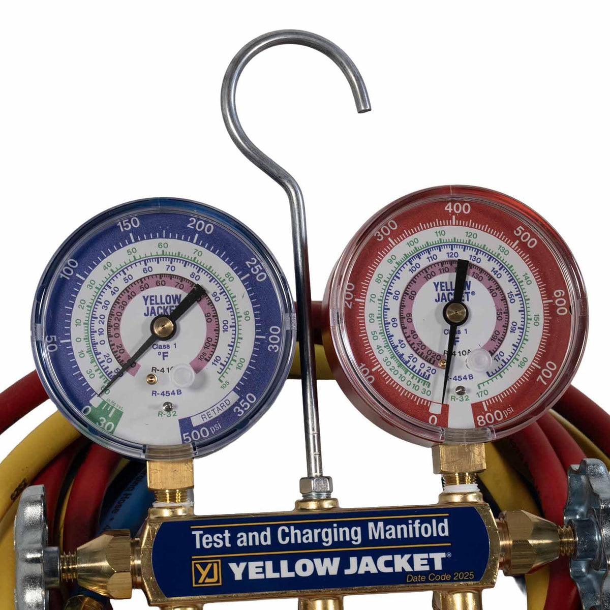 YELLOW JACKET closeup of 3-1/8 inch gauges highlighting precise readings