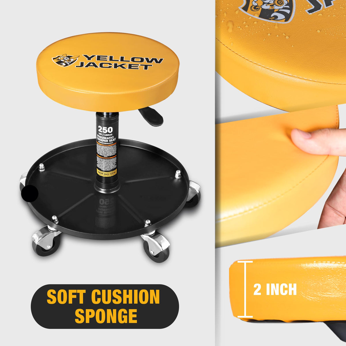 YELLOW JACKET casters and base showing five-point support for stable smooth rolling