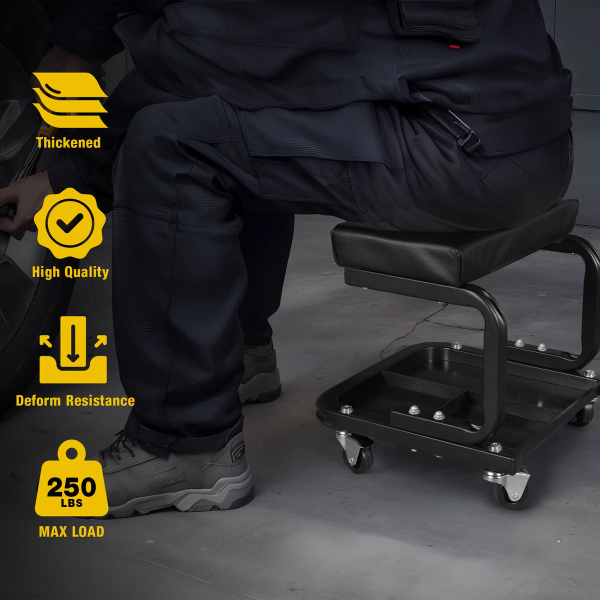 YELLOW JACKET close-up of thick PU padded cushion for all-day comfort