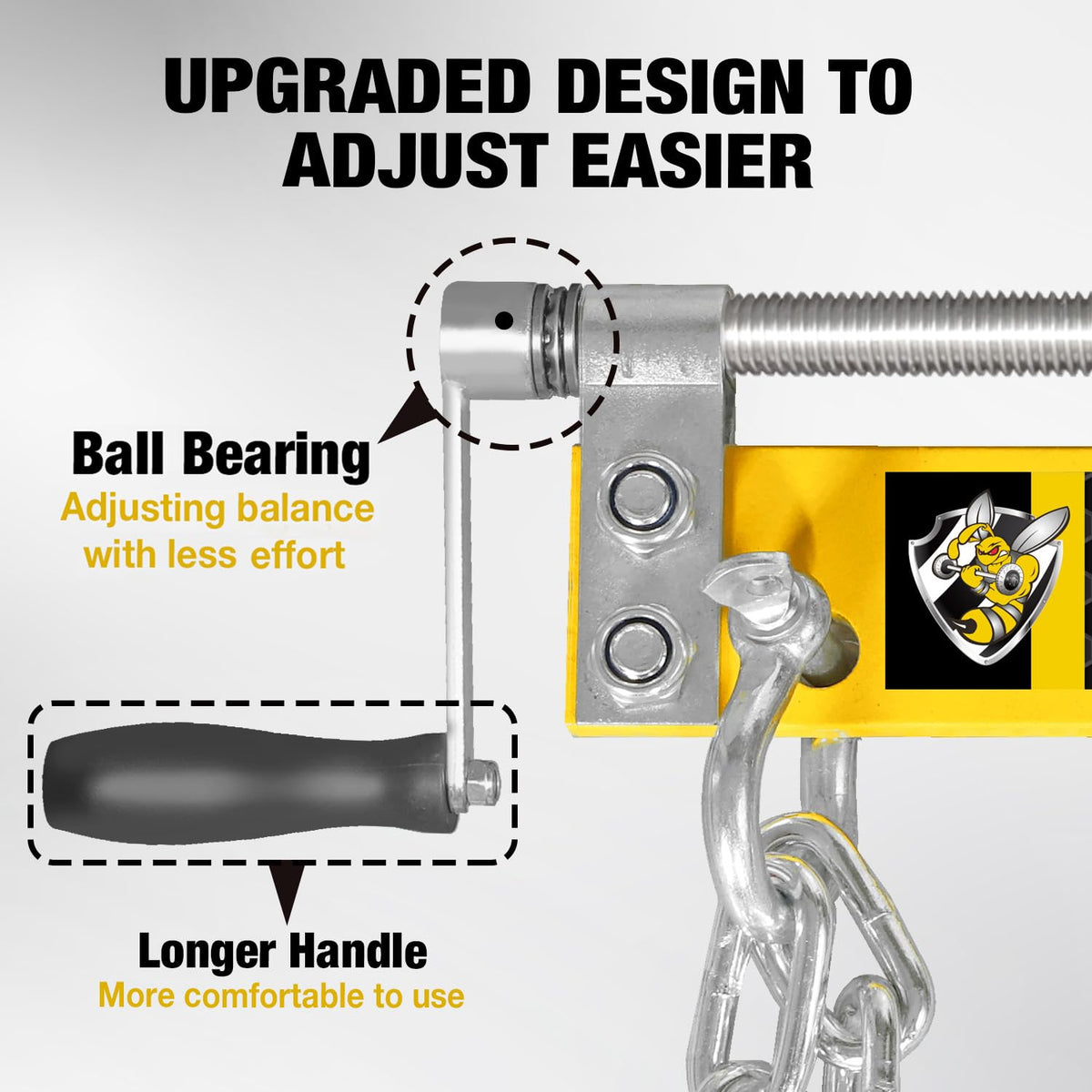 YELLOW JACKET close-up of threaded shaft for precise tilt control benefit