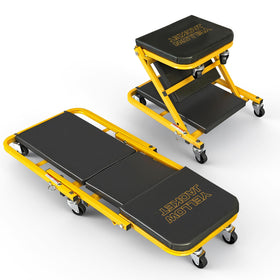 YELLOW JACKET front view of creeper seat showing sturdy frame and cushion for workshop durability
