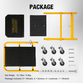 YELLOW JACKET folded and stored upright in garage illustrating compact space-saving
