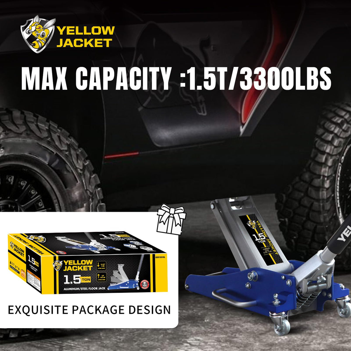 YELLOW JACKET label and specifications plate confirming 1.5 ton safety rating