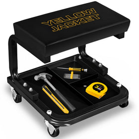 YELLOW JACKET front view of garage seat showing stable frame and mobility benefits