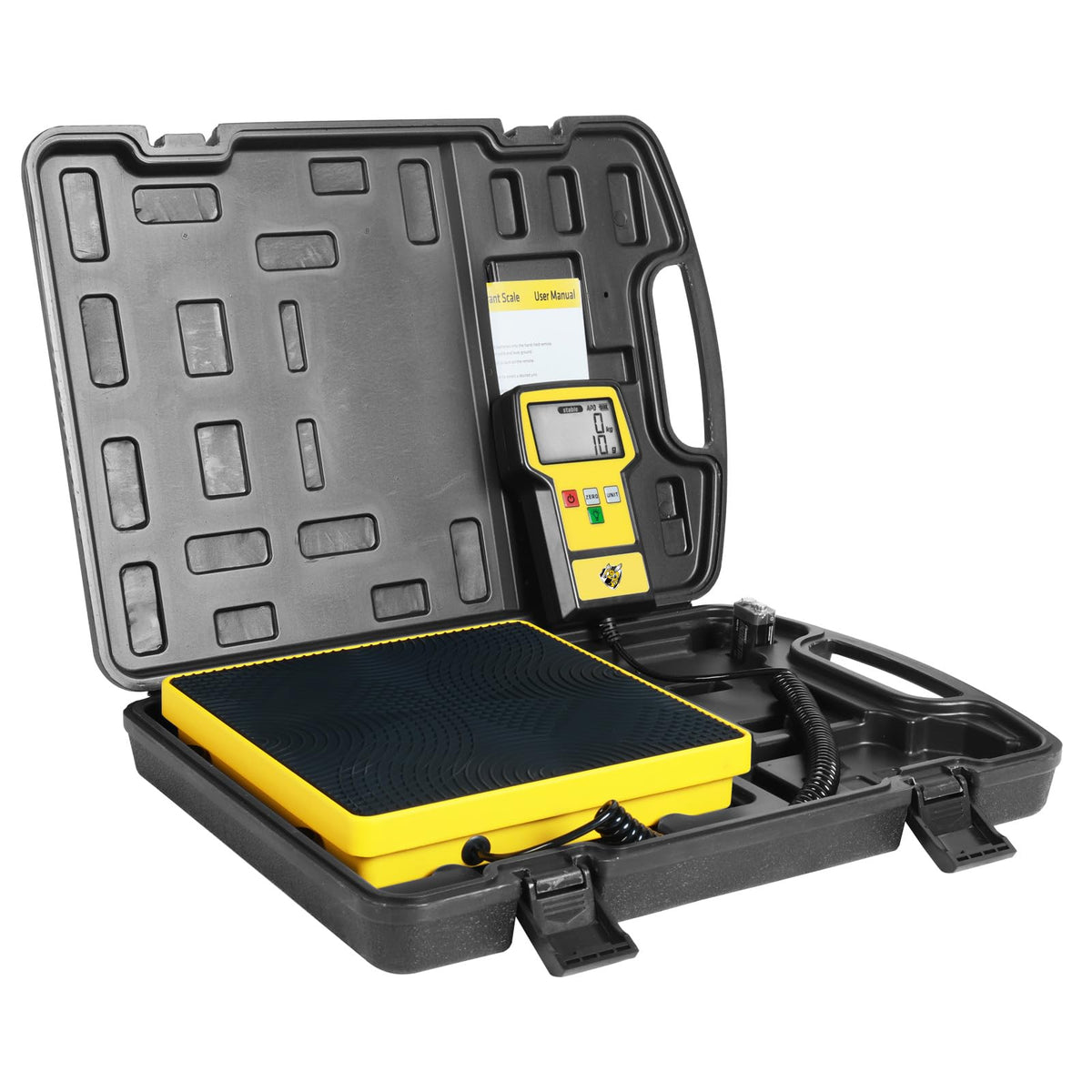YELLOW JACKET front view of scale showing tank placement and benefit of stable weighing