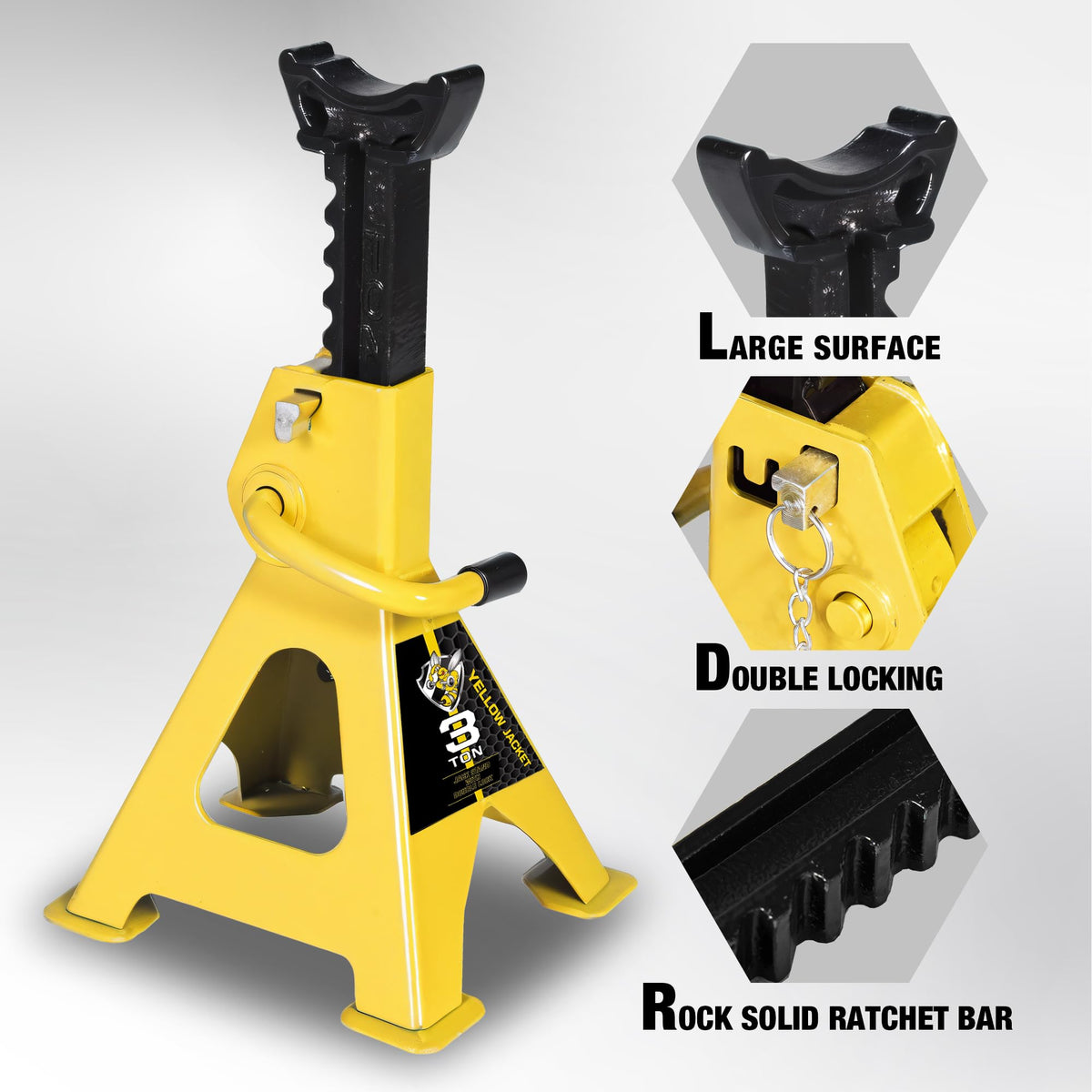 YELLOW JACKET large footbase closeup highlighting wide base for improved stability