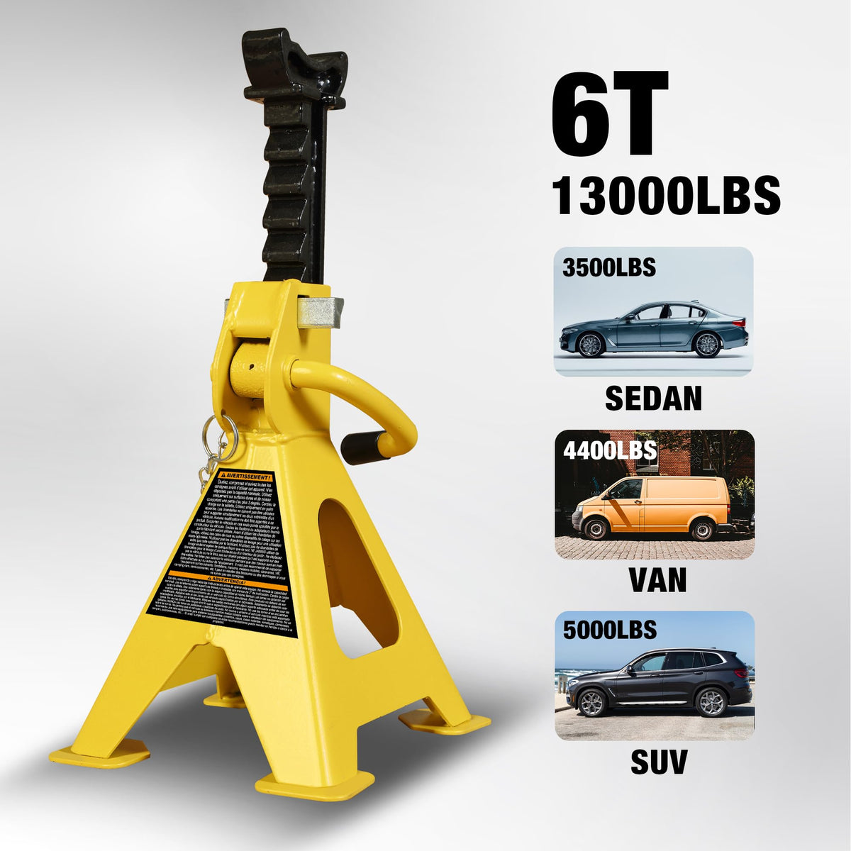 YELLOW JACKET lifestyle garage setup with stands supporting SUV for safe maintenance