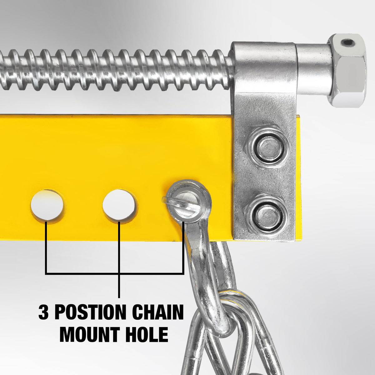 YELLOW JACKET leveler mounted on a hoist in garage improving engine positioning benefit