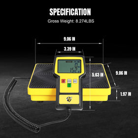 YELLOW JACKET scale measuring recovery tank in field for accurate charging