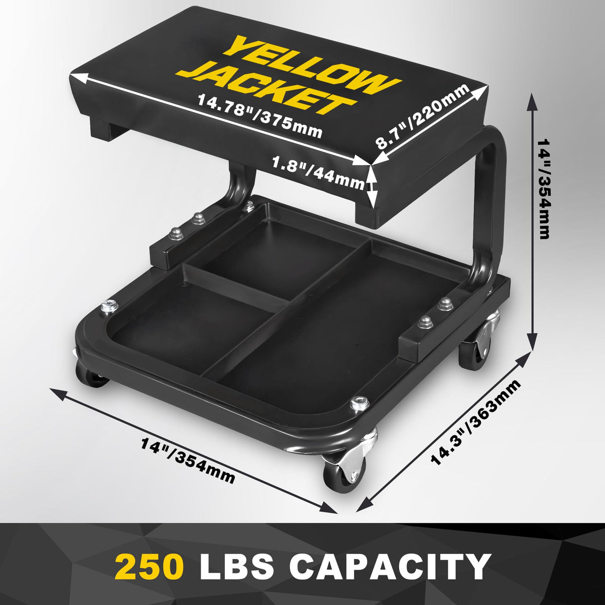 YELLOW JACKET image of three-compartment tool tray under seat organizing small parts