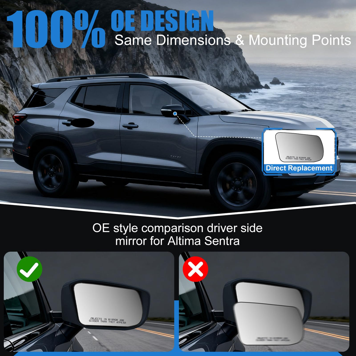 Yeparie installed passenger mirror on Altima, improves side visibility while driving