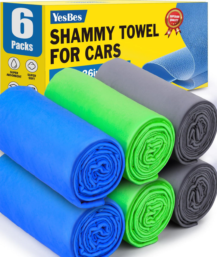 YesBes front pack showing six shammy towels and clear benefits