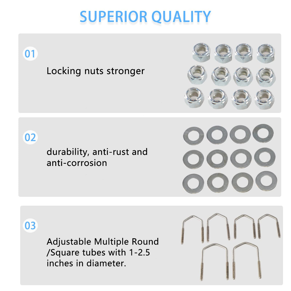 YESHMA U-bolts and hardware laid out for quick bolt-on installation