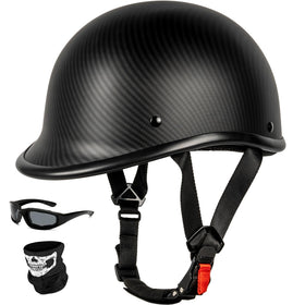 Yesmotor front view carbon helmet showing DOT badge and secure fit