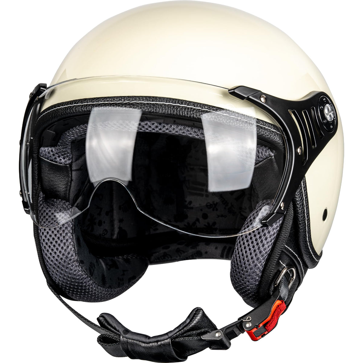 Yesmotor helmet front view showing retro design and DOT compliance benefit