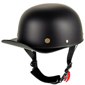 Yesmotor helmet front view showing matte black finish and classic cap style benefit modern look