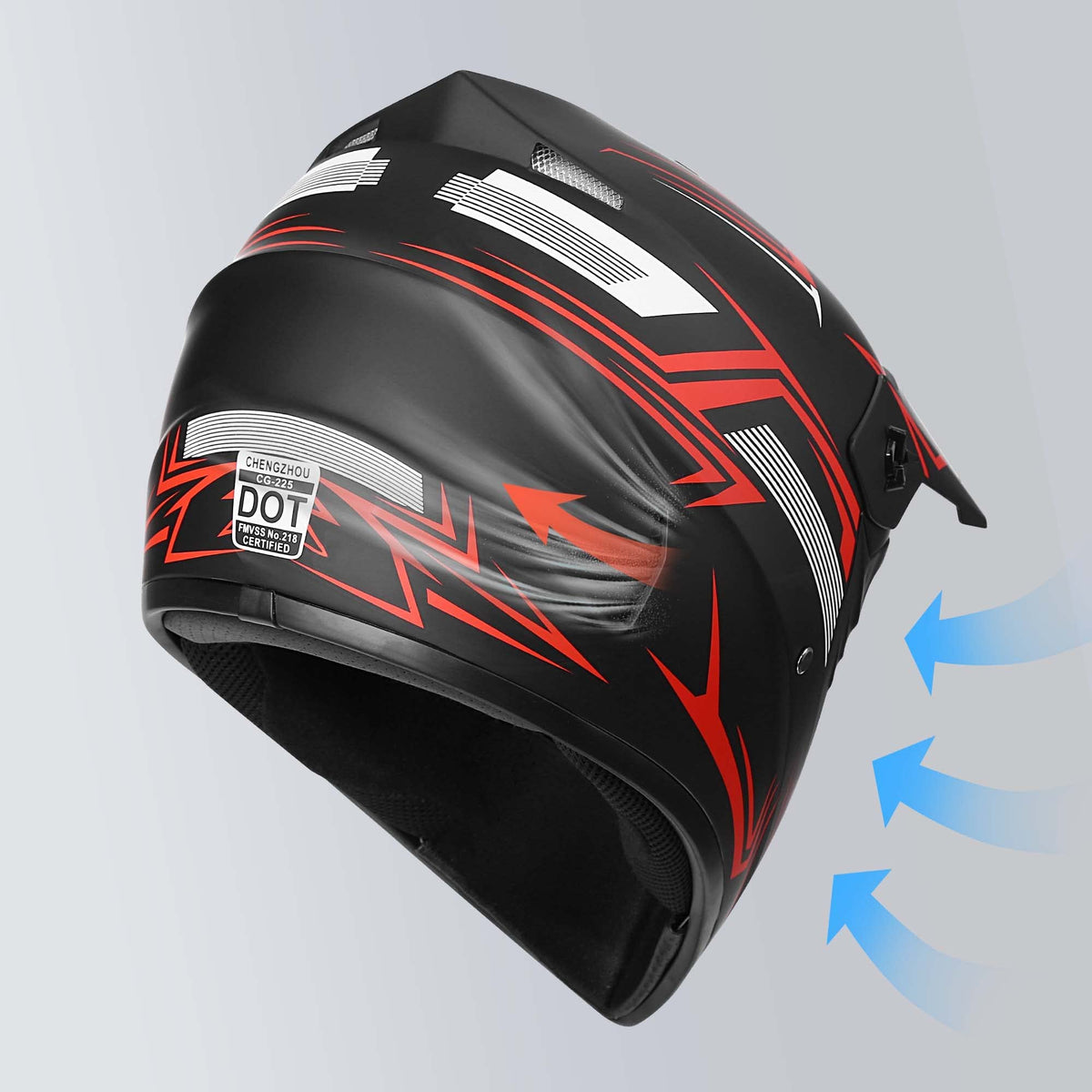 Yesmotor helmet side profile with visor offering sun protection benefit