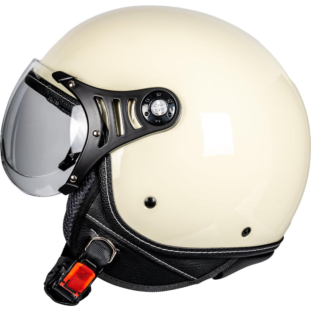 Yesmotor clear visor close-up showing wide view and scratch resistance benefit