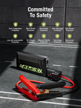 YESPER jump starter connected to a car battery during roadside start for reliability