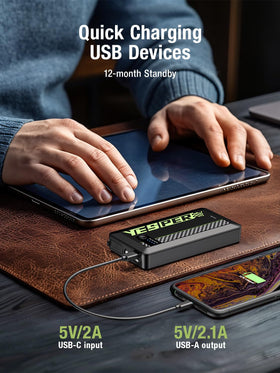 YESPER close-up of USB port charging a phone for emergency power
