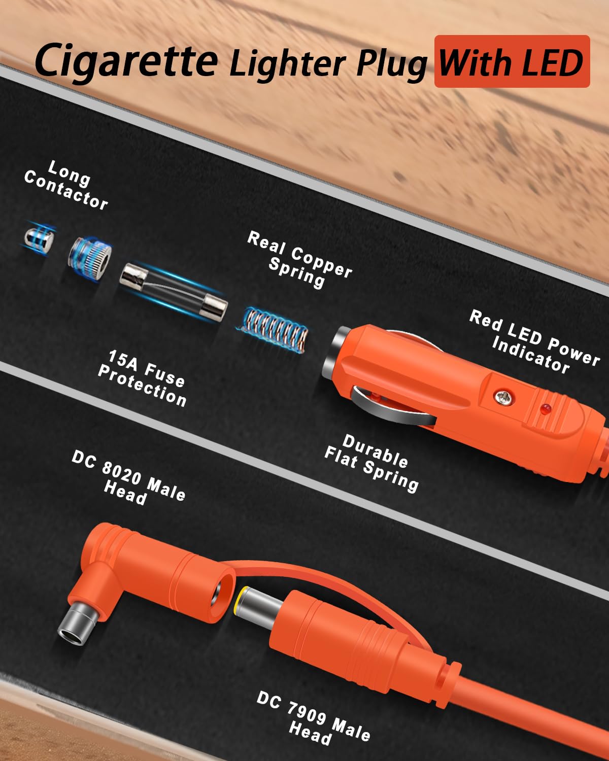 YEZriler cable plugged into a car cigarette socket powering a portable station